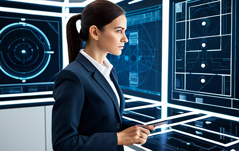A focused, professional female architect in a modest, tailored business suit, standing in a sleek, futuristic command center. She is meticulously studying a detailed holographic blueprint of a high-security military base layout, which shows strategically placed defensive structures and resource depots. The image emphasizes strategic planning and efficient design. perfect anatomy, correct proportions, natural pose, well-formed hands, proper finger count, natural body proportions, professional photography, high quality, fully clothed, modest clothing, appropriate attire, professional dress, safe for work, appropriate content, family-friendly.